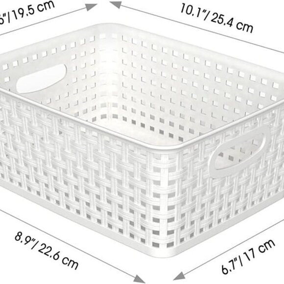 Plastic Storage Baskets, 6 Pack White Weave Bins Organizer, 10.1"x7.55"x4.1" - Picture 3 of 8